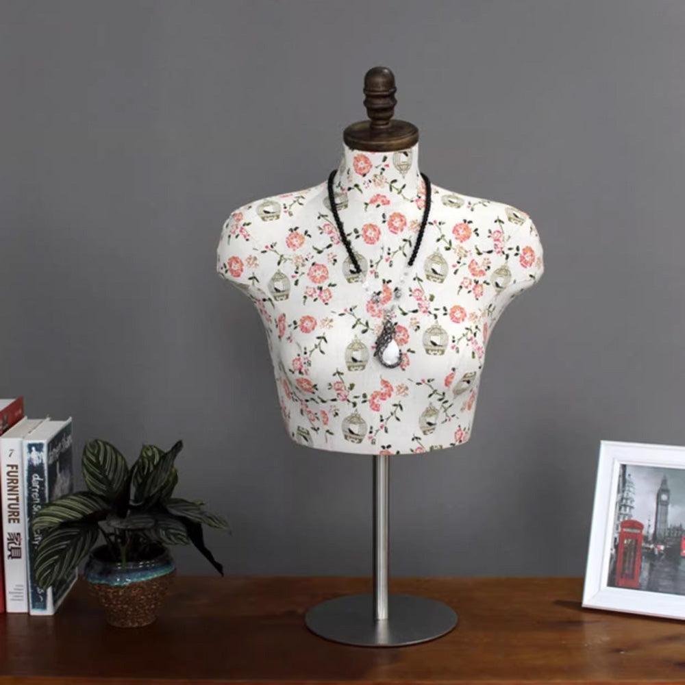 Premium Plus Size Lingerie Display Mannequin - Adjustable Height Torso with Vintage Wood Cap