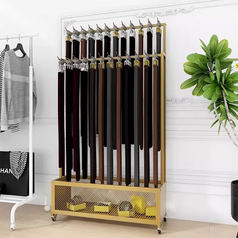JELIMATE Freestanding Belt Display Rack with Wheels | Multi-Tier Organizer for Retail Store