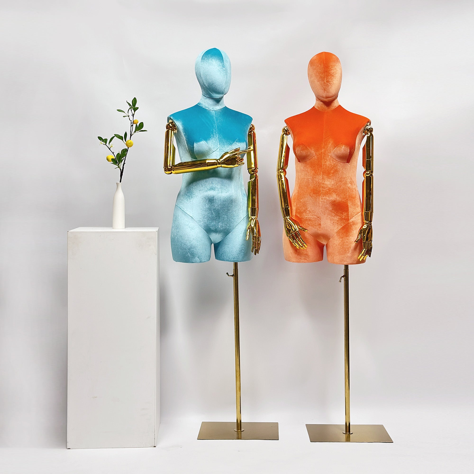Velvet Display Form - Luxury Plus Size Female Mannequin Torso with Gold Arms | JELIMATE