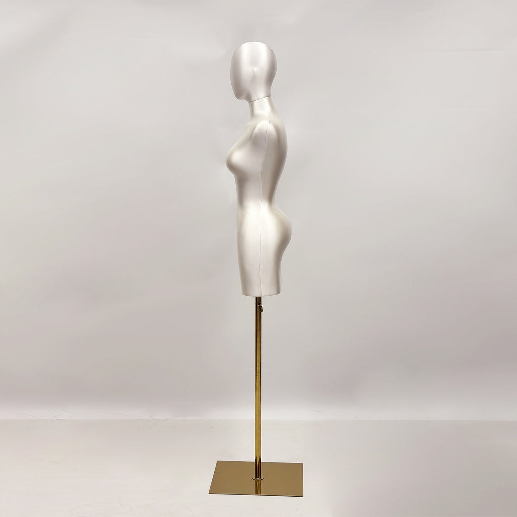 JELIMATE Plus Size Female Mannequin Torso - Fully Pinnable Satin Curvy Dress Form with Gold Base