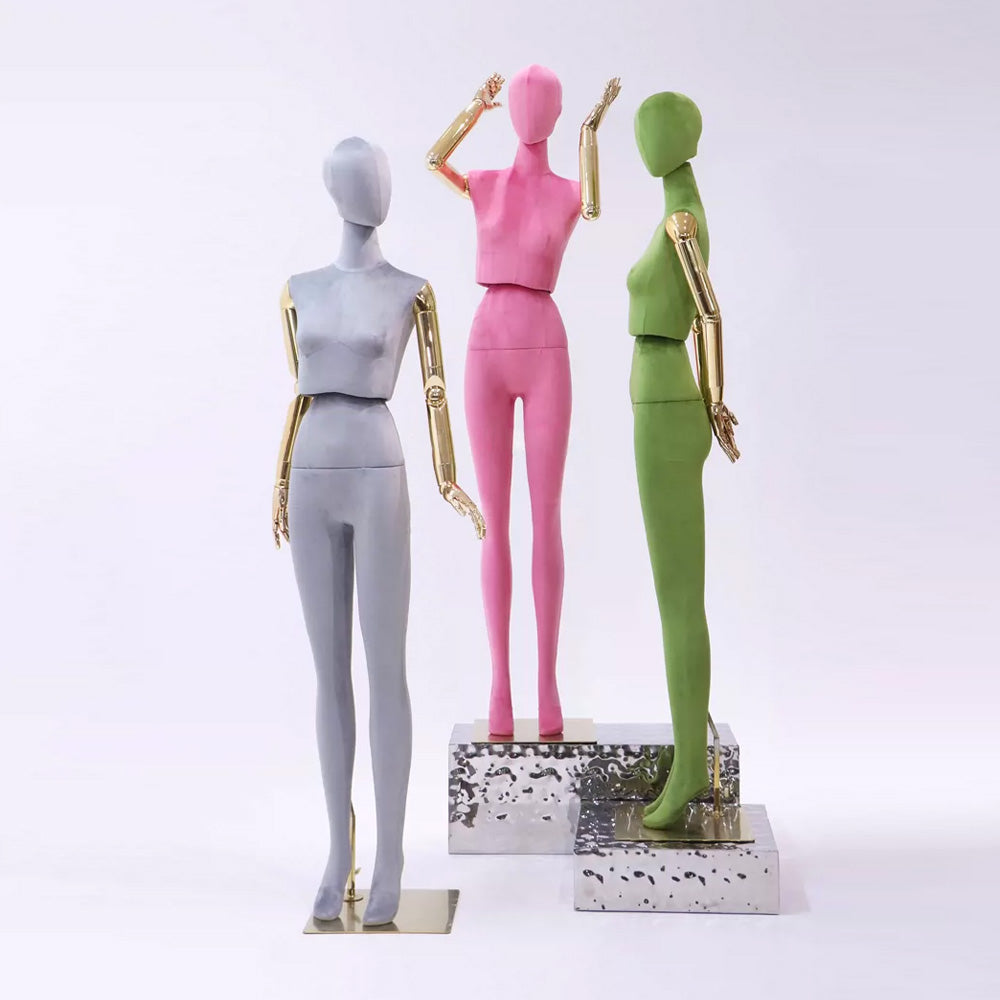 JELIMATE Boutique Female Full Body Display Mannequin, Luxury Wedding Dress Display Torso, Colorful Velvet Display Mannequin with Gold Hands