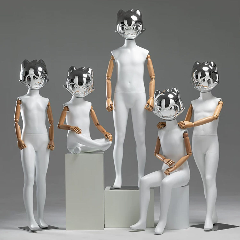 JELIMATE Kids Full Body Mannequin Chrome Anime Cat Head Children Clothing Display