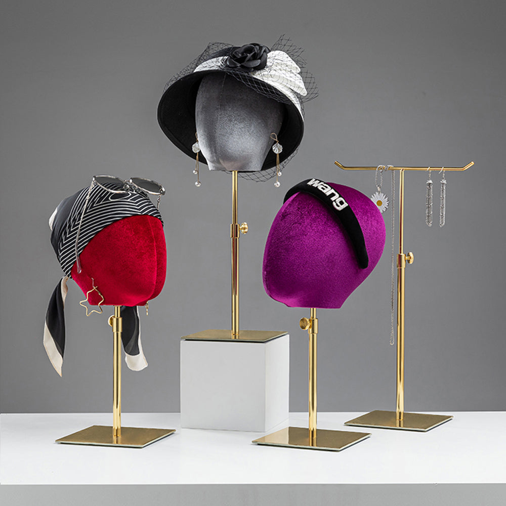 JELIMATE Luxury Velvet Mannequin Head Dress Form,Female Head Mannequin Hat Display Stand,Headband Headphone Jewelry Scarf Wig Display Head Model Props