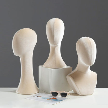 Flocked Mannequin Head Display Stand - Wig Hat Jewelry Holder with Pin-Insertable Surface