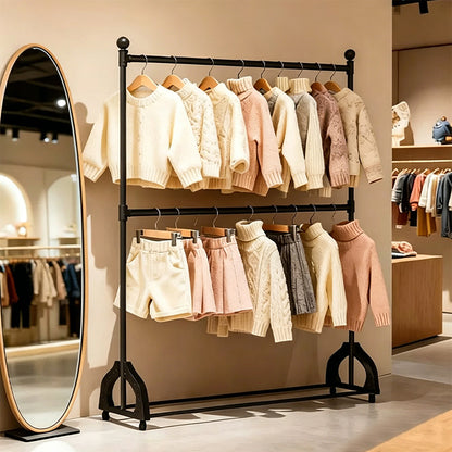 72.8" Double Rod Clothing Rack with Wheels | Heavy Duty Iron Garment Rack | JELIMATE