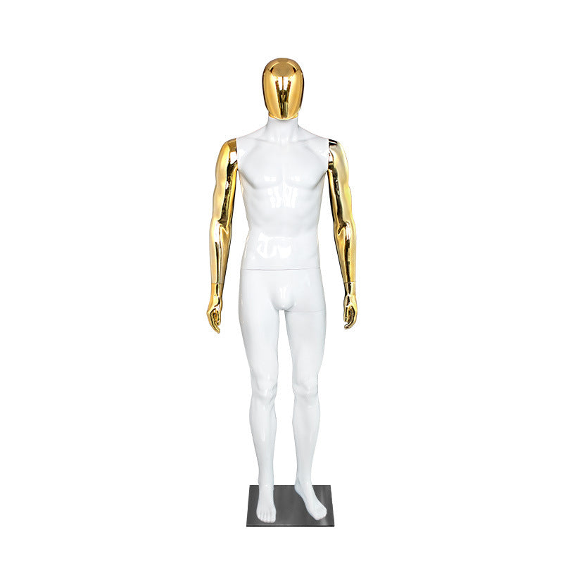 Premium Matte Black & Gold Electroplated Male Mannequin - Full Body Display for High-End Retail