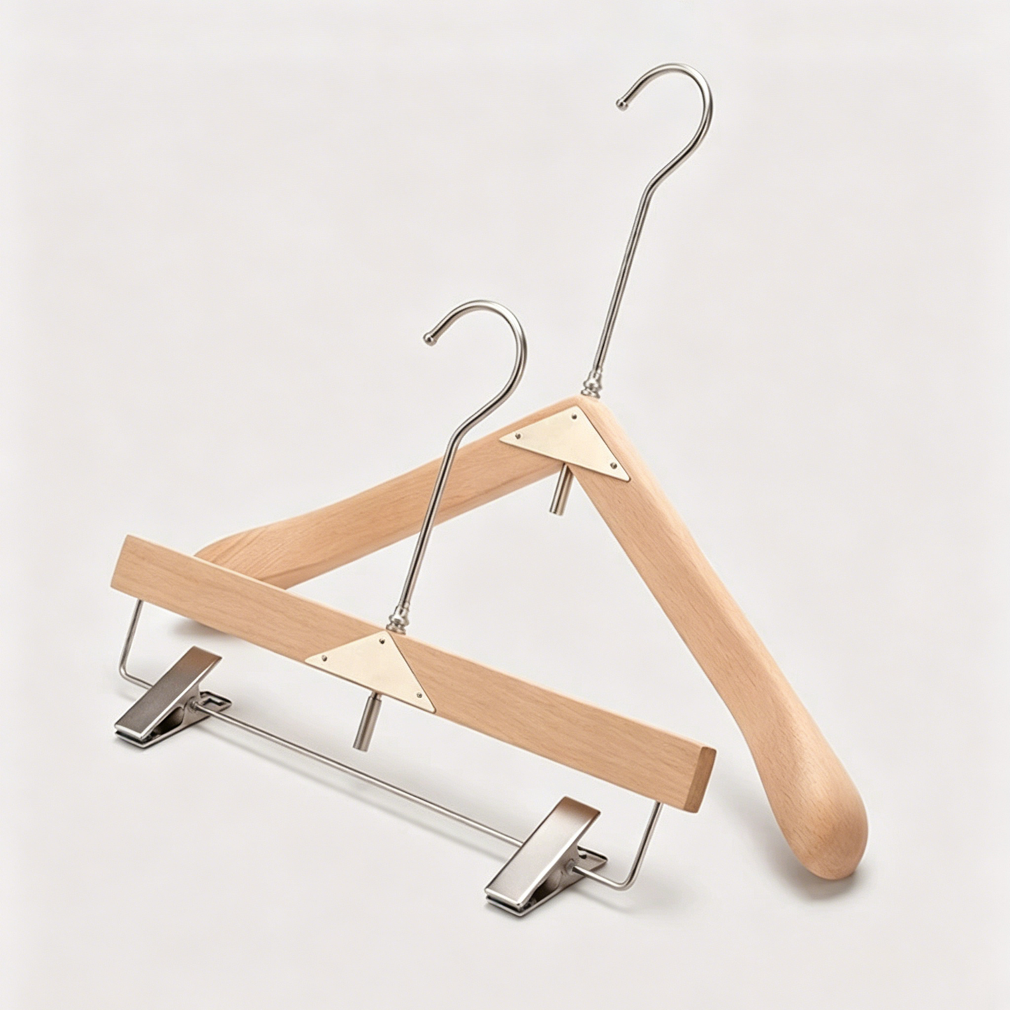 JELIMATE Premium Beech Wood Clothes Hangers – Heavy Duty Triangular Coat Hanger with Long Hook for Men & Women, Natural Wood Color, Pants & Suit Rack