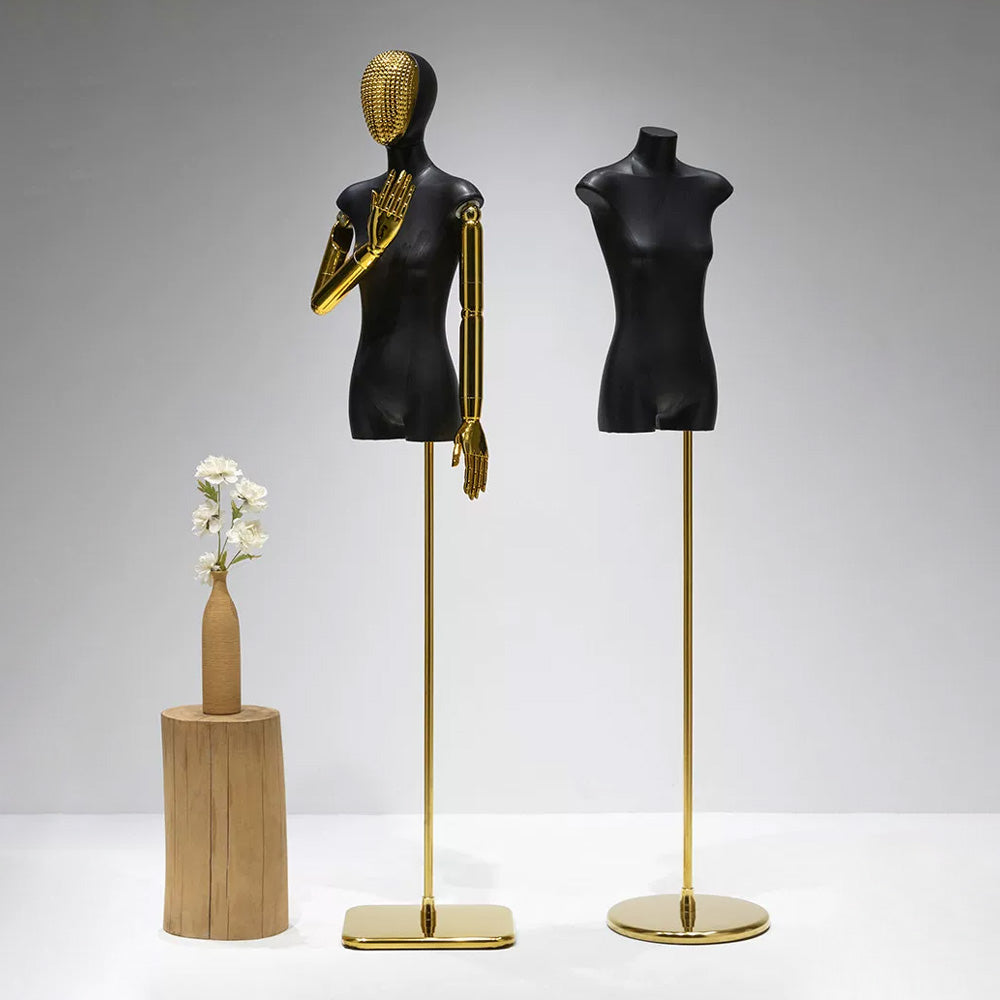 JELIMATE PU Leather Female Torso Mannequin with Poseable Arms for Boutique Window Display