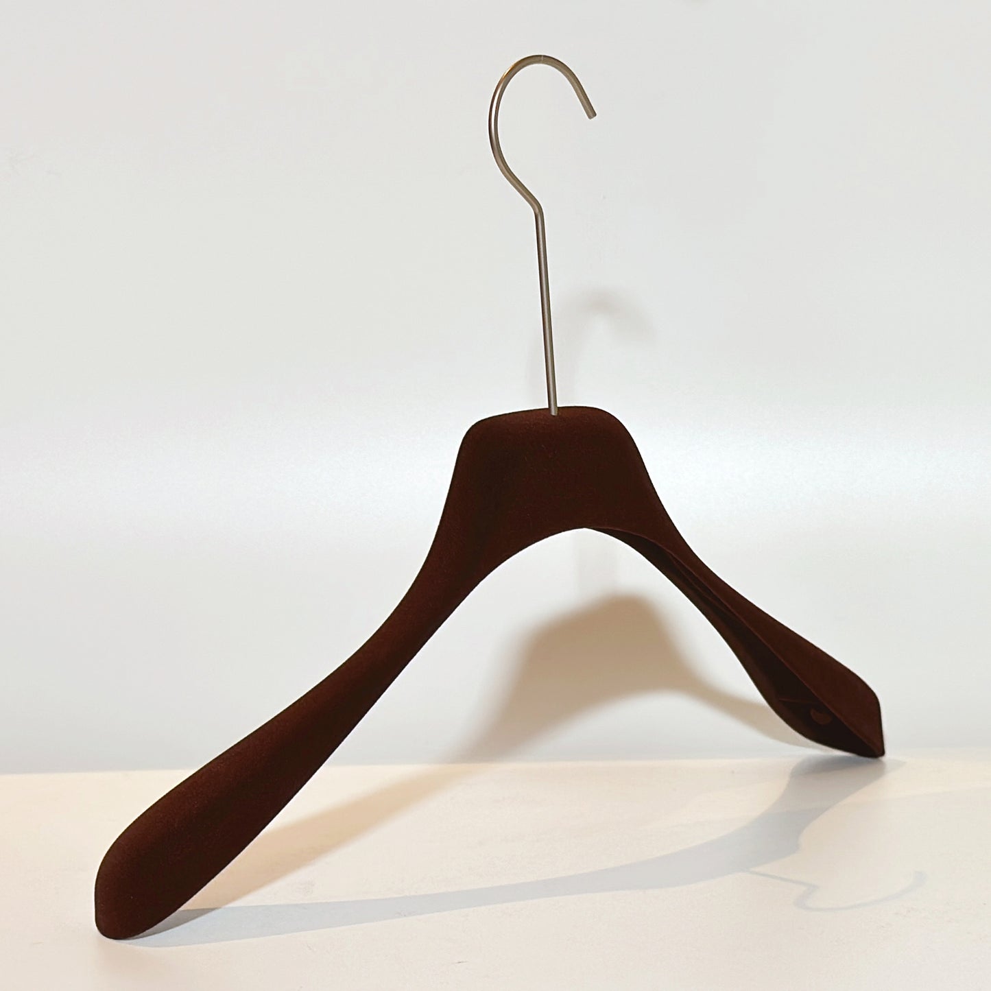 Custom Logo Velvet Clothes Hanger - Dark Brown Non-Slip Design with Long Round Hook | JELIMATE