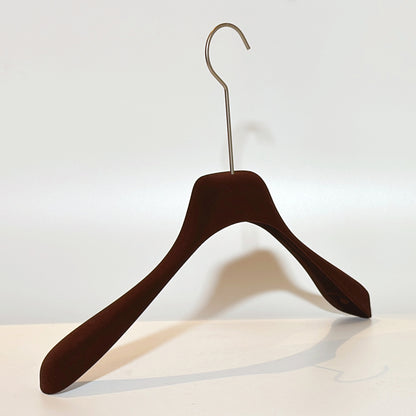 Custom Logo Velvet Clothes Hanger - Dark Brown Non-Slip Design with Long Round Hook | JELIMATE