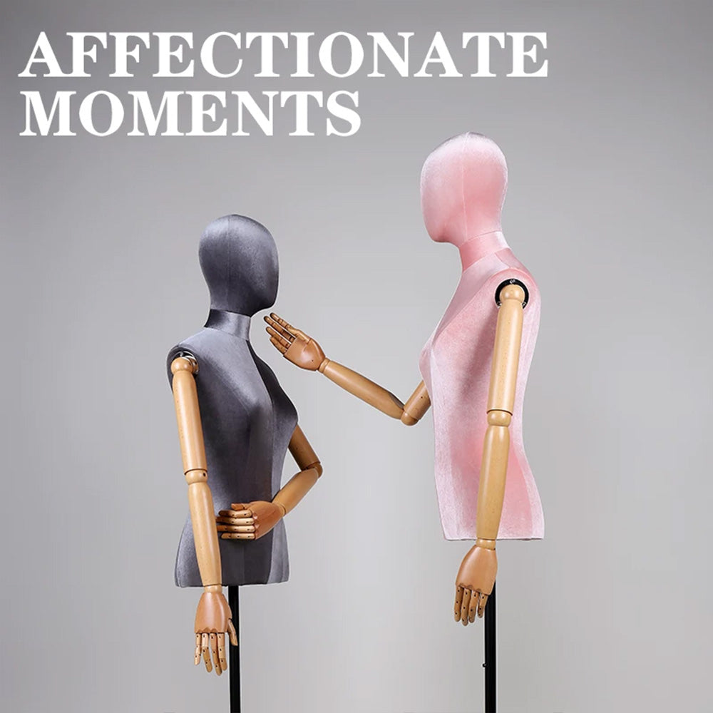 Premium Velvet Female Mannequin Torso with Articulated Mechanical Arms – Two-Tone Luxury Dress Form for Bridal & Boutique Display