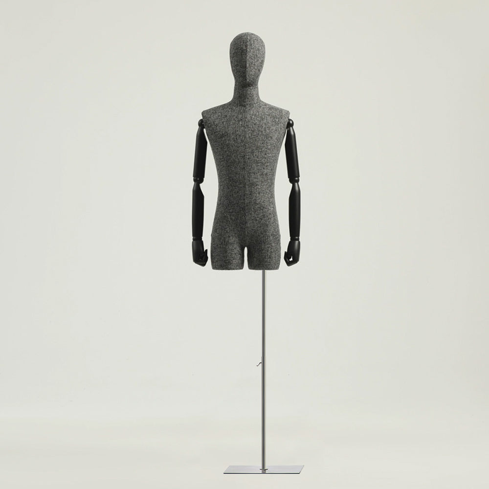 JELIMATE Half Body Male Female Dress Form Torso,Natural Linen Fabric Covered Mannequin,Women Men Clothing Display Mannequin Torso With Wooden Arms