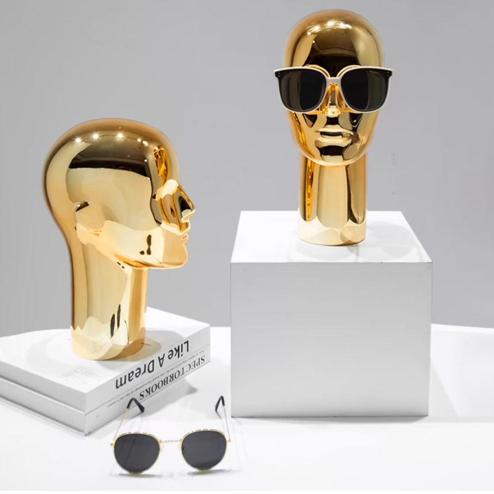 Premium Electroplated Mannequin Head Display Stand - Luxury Wig Hat Glasses Jewelry Holder