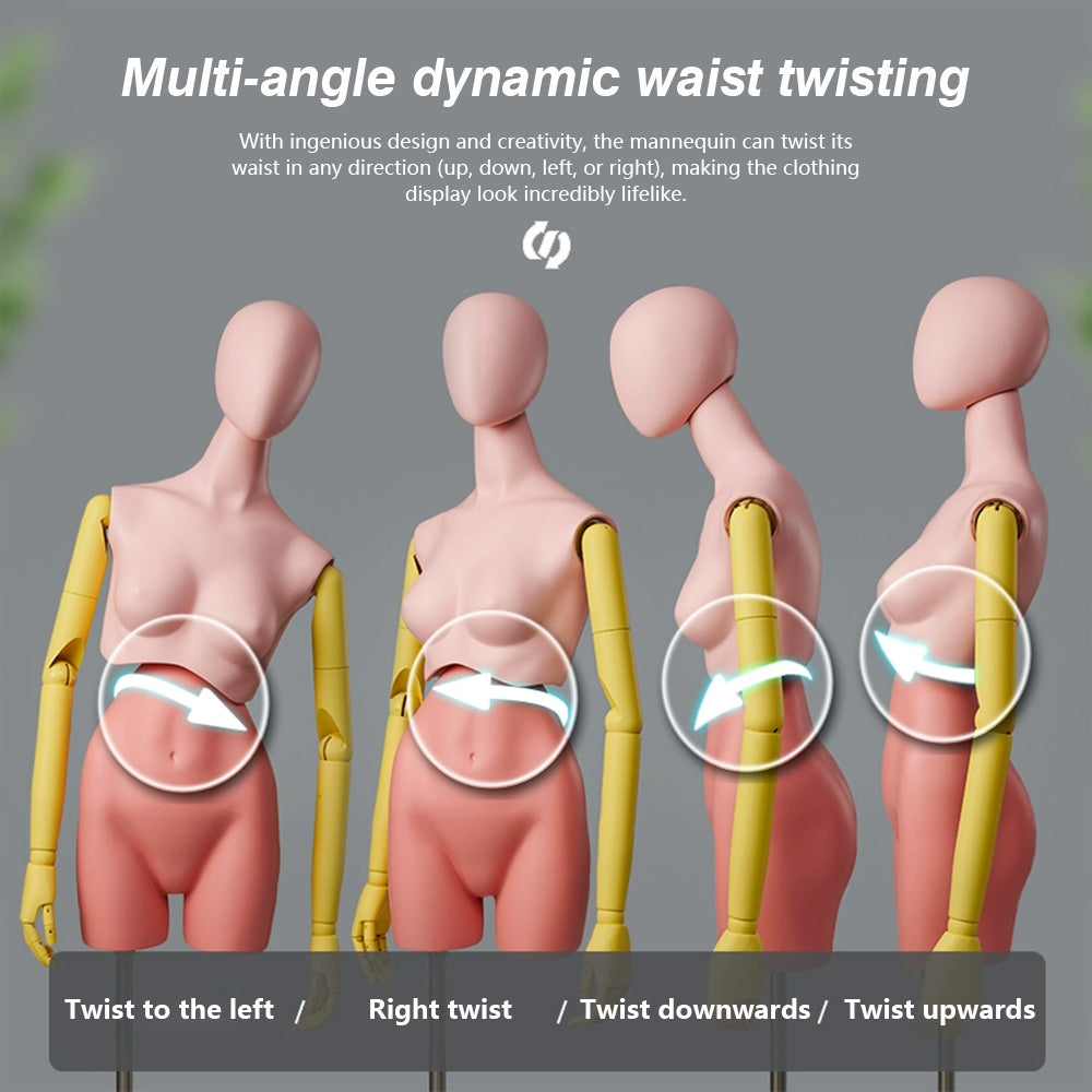 Premium Modern Mannequin Torso - Flexible Rotating Waist & Articulated Wooden Arms - Male, Female & Child Models