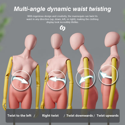 Premium Modern Mannequin Torso - Flexible Rotating Waist & Articulated Wooden Arms - Male, Female & Child Models