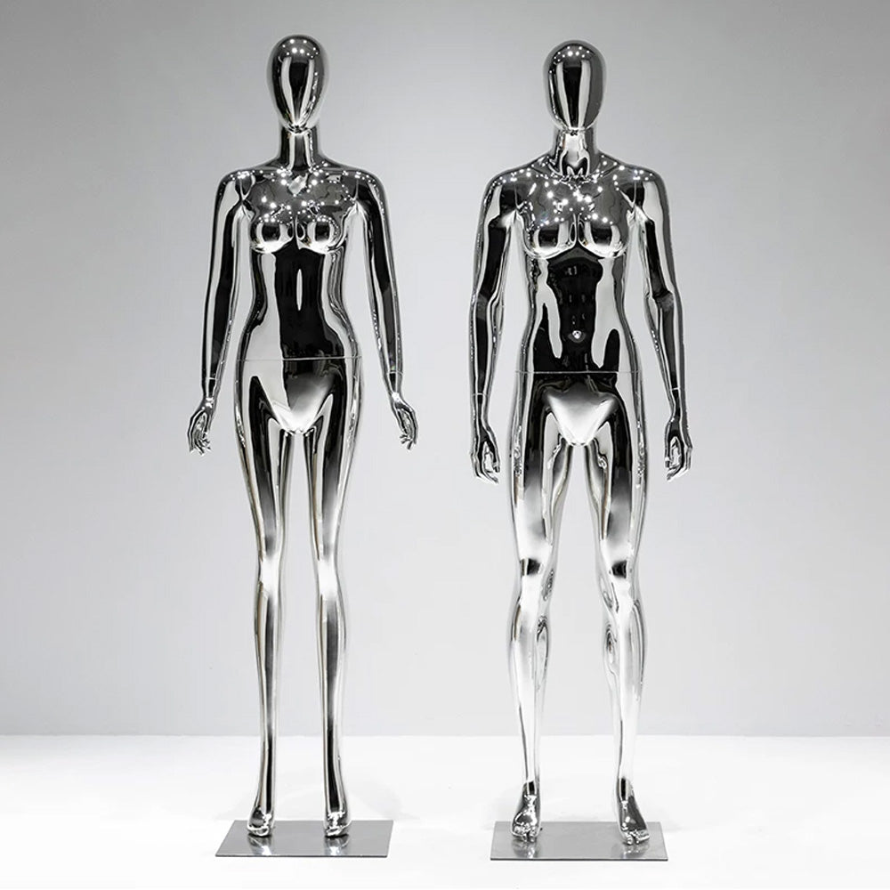 JELIMATE Mirror Silver Full Body Mannequin, Electroplated Male & Female Window Display