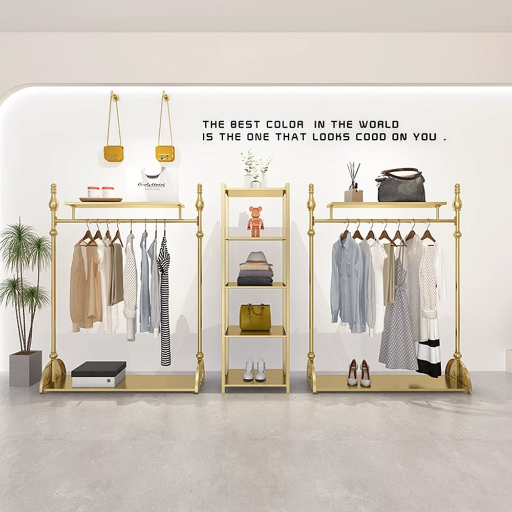JELIMATE Gold Clothing Display Rack for Boutique – Single & Double Rod Stand
