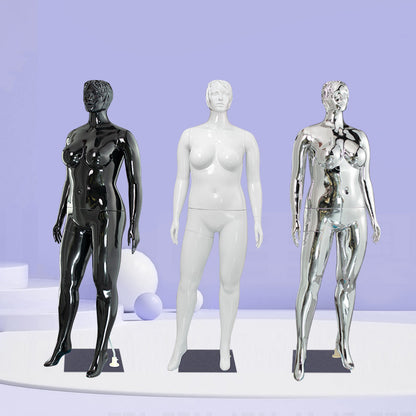 Plump Electroplated Female Mannequin | Abstract Head, Full - Body Plus - Size for European/African Fashion Displays