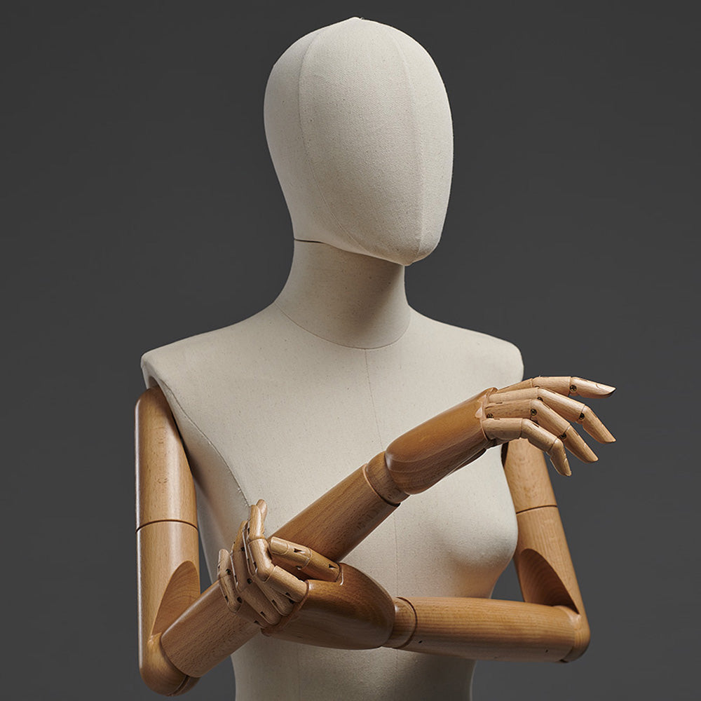 Jelimate Realistic Male and Female Full Body Mannequin,Linen Fabric Beige Mannequin Torso With Wooden Arms,Women and Men Full Body Display Mannequin Dress Form,Clothing Shop Clothes Display Model JMFF02