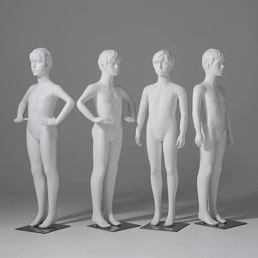 JELIMATE Child & Teen Full Body Mannequin with Face | Matte White Kids Display
