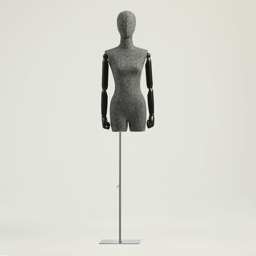JELIMATE Half Body Male Female Dress Form Torso,Natural Linen Fabric Covered Mannequin,Women Men Clothing Display Mannequin Torso With Wooden Arms