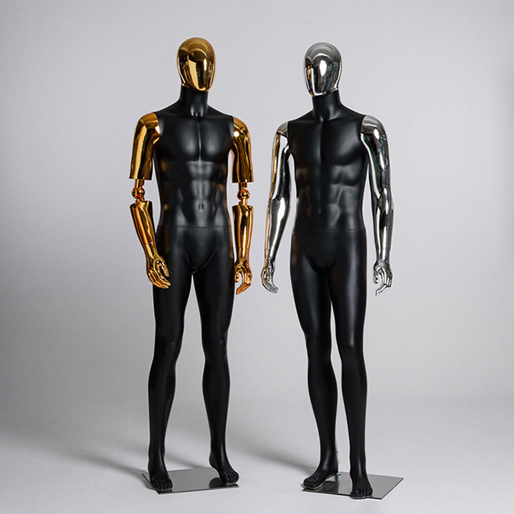 JELIMATE Matte Black Muscular Male Mannequin, Gold/Silver for Menswear Store Display