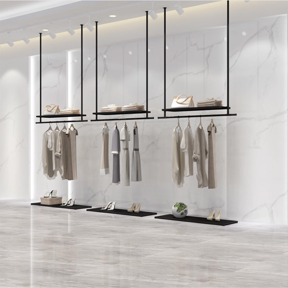 JELIMATE Ceiling Mounted Clothing Rack | Black Iron Hanging Garment Display for Boutique