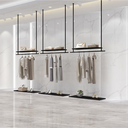JELIMATE Ceiling Mounted Clothing Rack | Black Iron Hanging Garment Display for Boutique