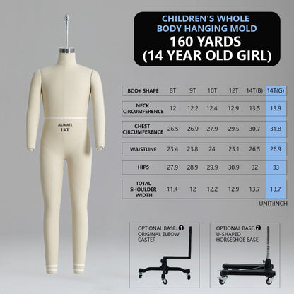 Kids Full-Body Pinnable Dress Form - Adjustable Height Tailor Dummy for Sewing/Retail Display (0-8 Years)