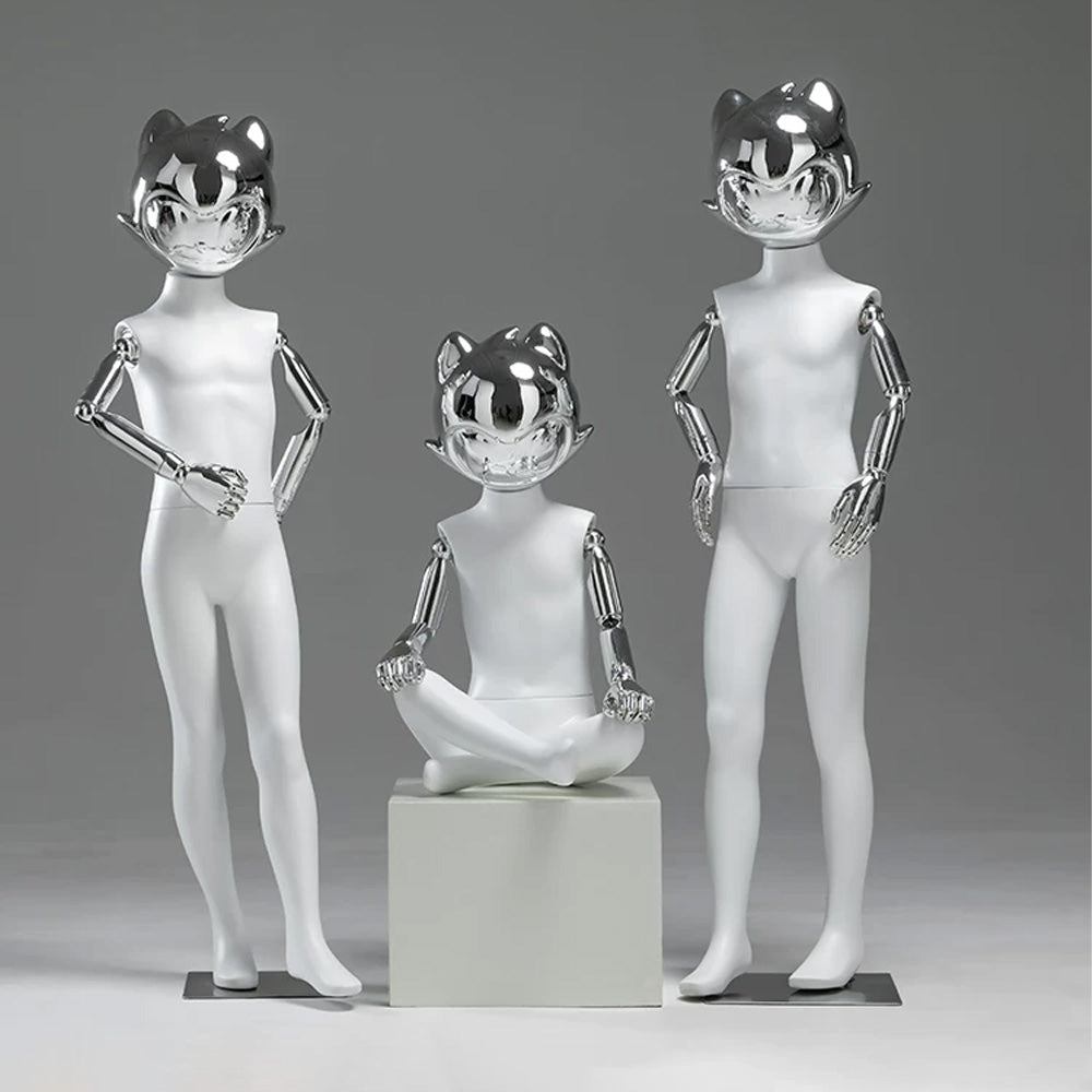 JELIMATE Kids Full Body Mannequin Chrome Anime Cat Head Children Clothing Display