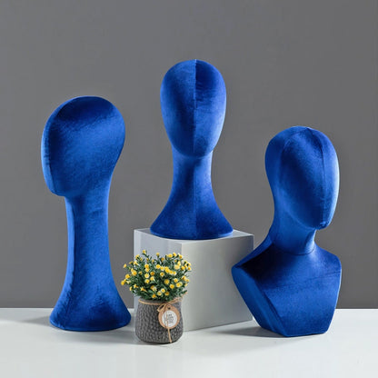 Flocked Mannequin Head Display Stand - Wig Hat Jewelry Holder with Pin-Insertable Surface