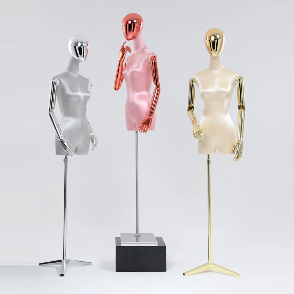 Jelimate Half Body Female Mannequin Torso With Plated Head,Satin Dress Form Women Dress Form Torso,Boutique Store Clothing Display Mannequin Torso