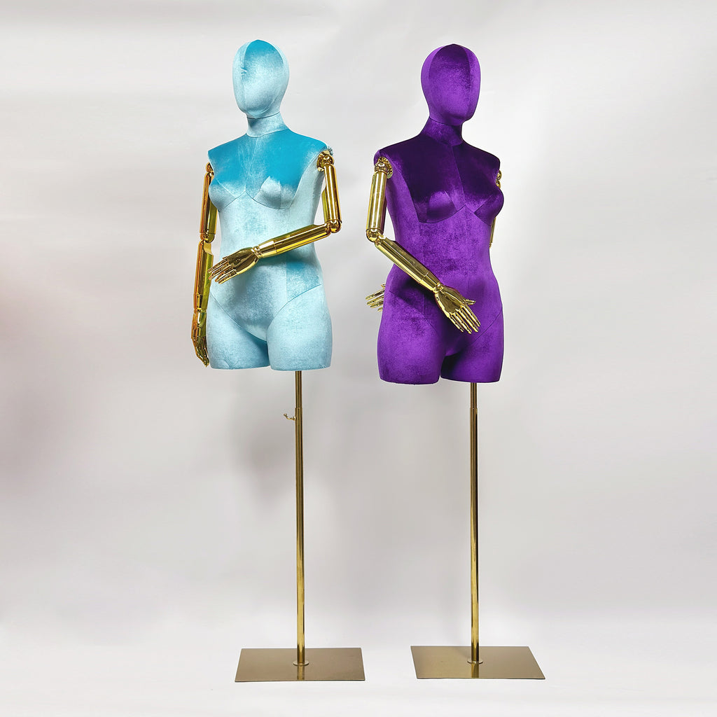 Velvet Display Form - Luxury Plus Size Female Mannequin Torso with Gold Arms | JELIMATE