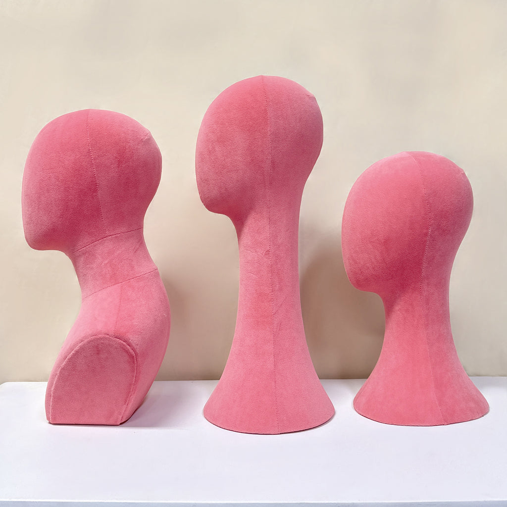 Jelimate Luxury Suede Velvet Mannequin Head Stand,Female Display Mannequin Head Long Neck Model,Sunglasses Jewelry Headband Hat Wig Display Head Model