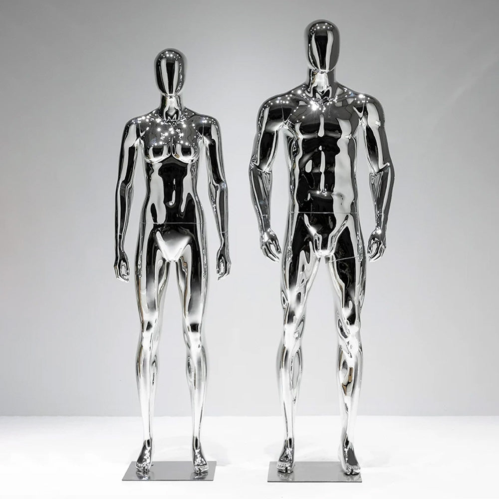 JELIMATE Mirror Silver Full Body Mannequin, Electroplated Male & Female Window Display