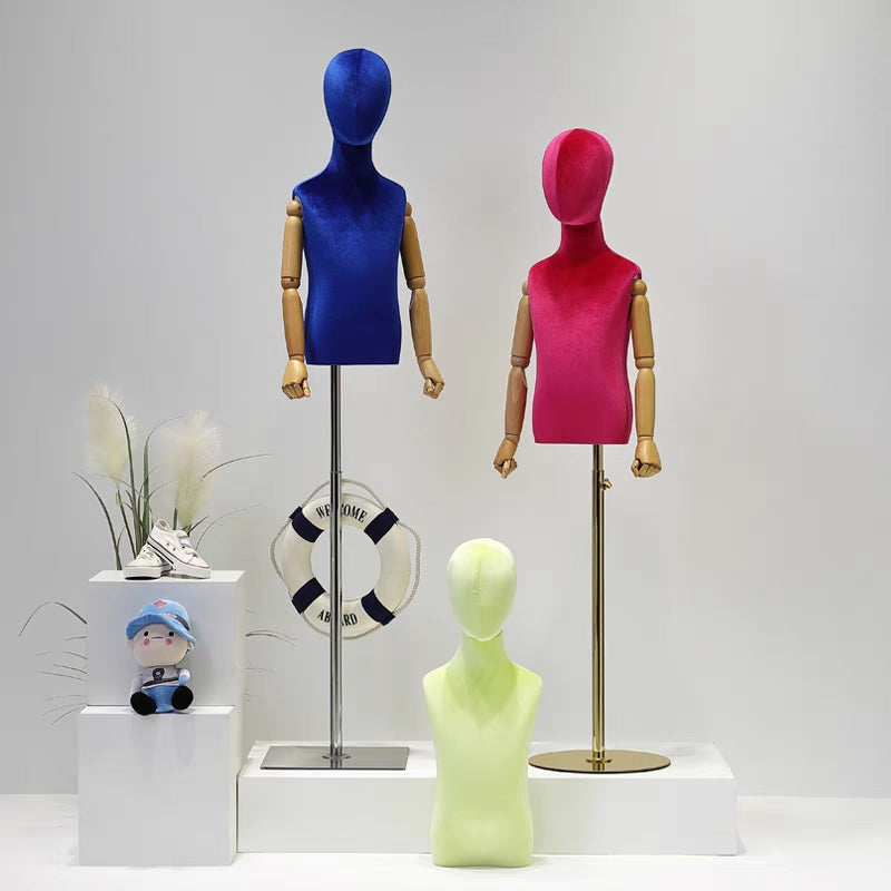 Jelimate Child Half Body Mannequin, Colorful Velvet Torso With Wooden Arms, Window Display Kid Model