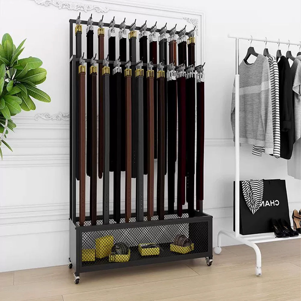 JELIMATE Freestanding Belt Display Rack with Wheels | Multi-Tier Organizer for Retail Store