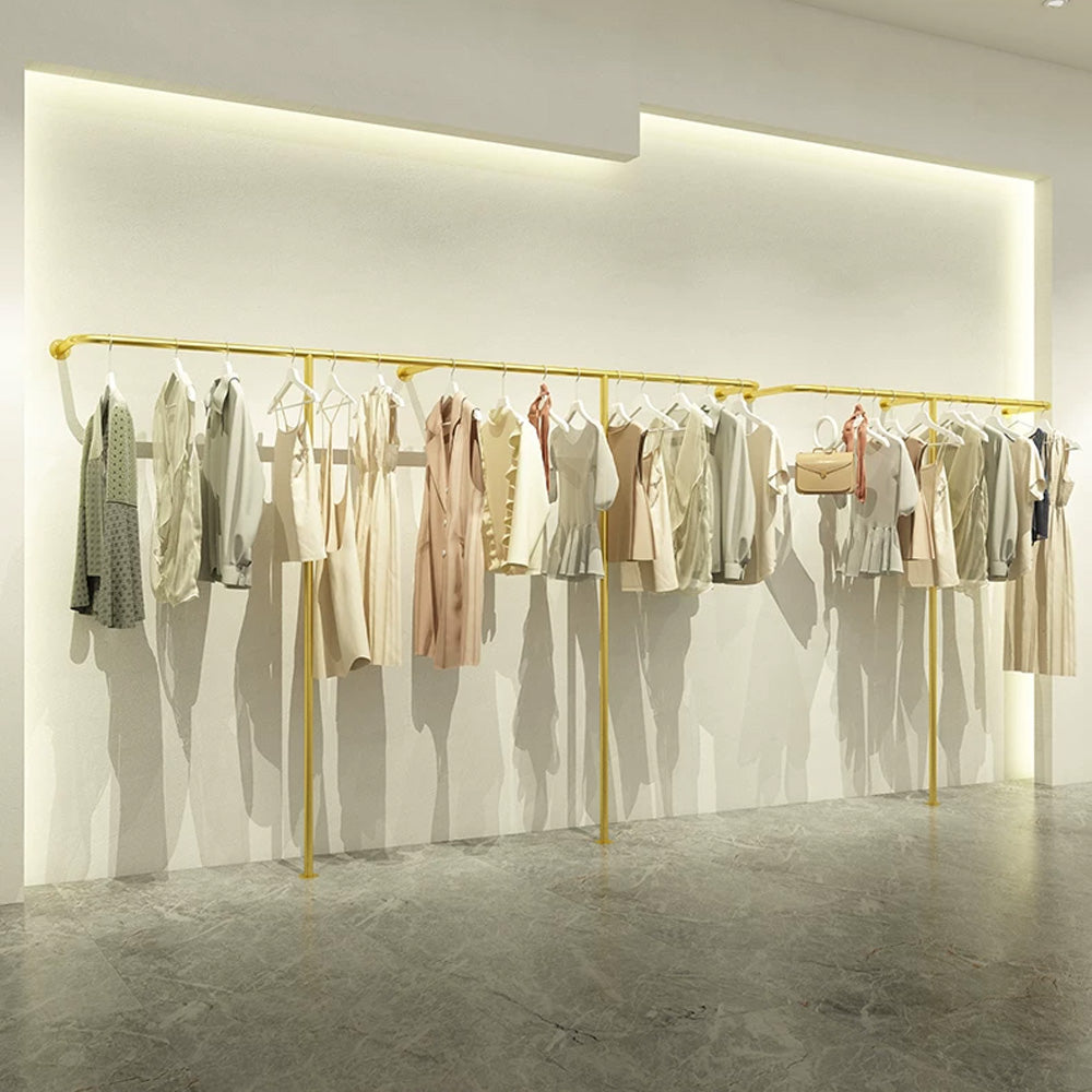 JELIMATE Wall-Mounted Gold Garment Display Rack for Boutique Clothing Store, Space-Saving
