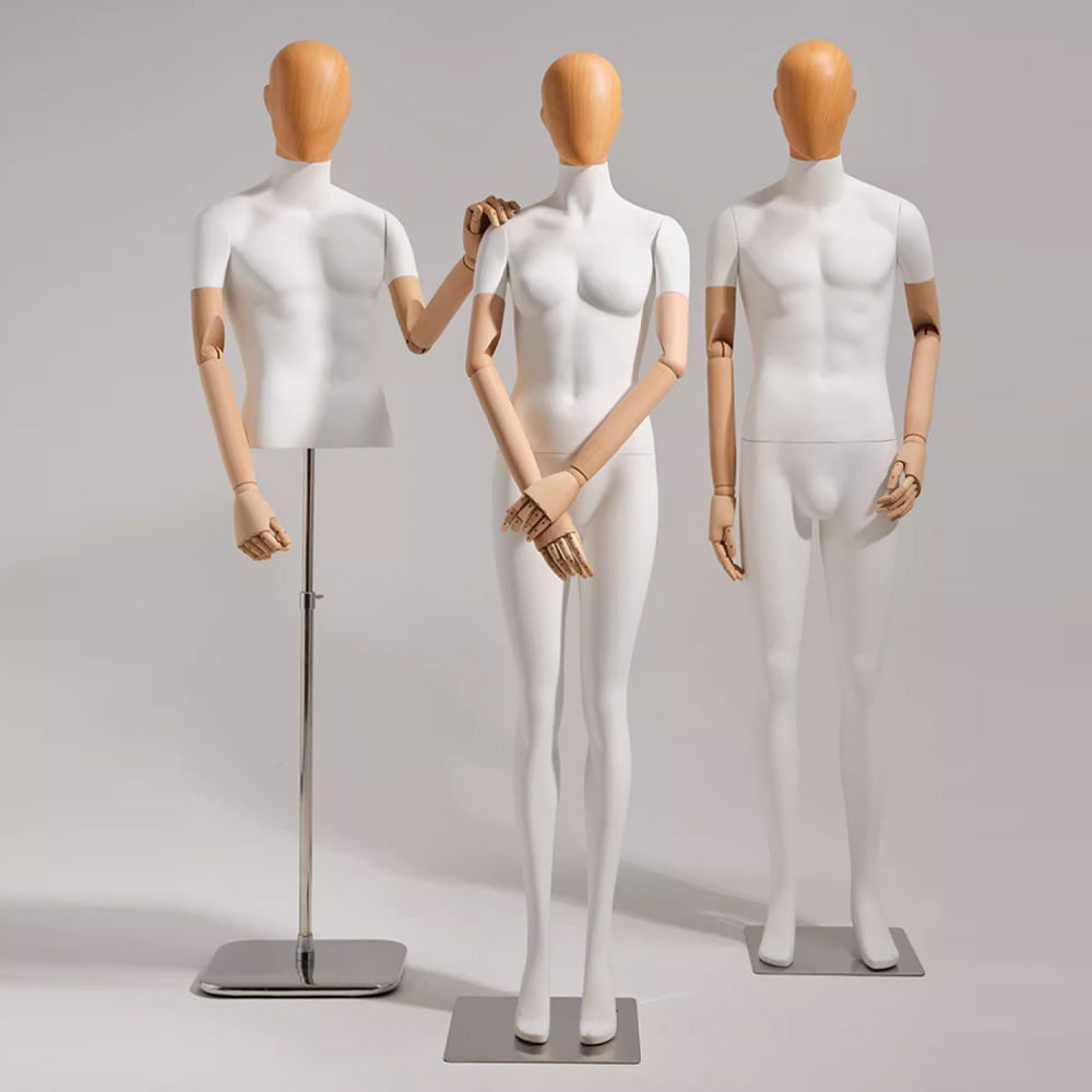 White Fiberglass Full & Half Body mannequin with Wooden Arms and hand - JELIMATE Premium Mannequin Set