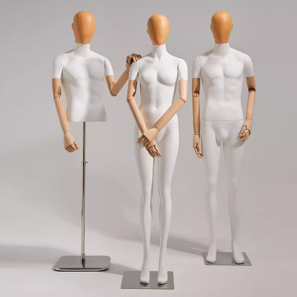 White Fiberglass Full & Half Body mannequin with Wooden Arms and hand - JELIMATE Premium Mannequin Set