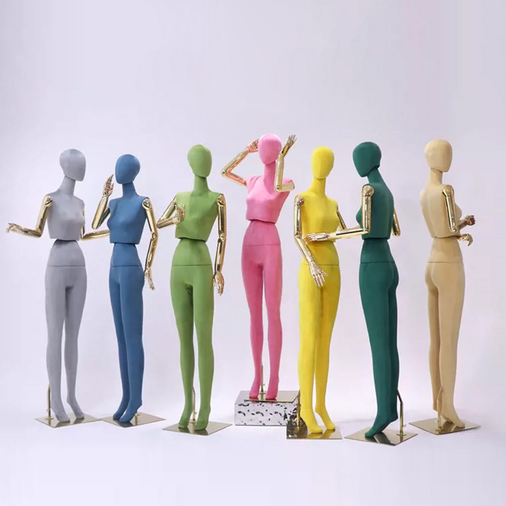 JELIMATE Boutique Female Full Body Display Mannequin, Luxury Wedding Dress Display Torso, Colorful Velvet Display Mannequin with Gold Hands