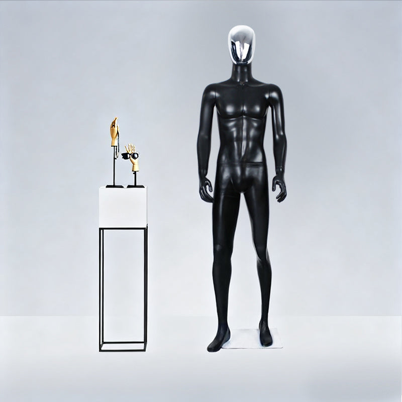 JELIMATE Premium Full-Body Male Mannequin - Silver Electroplated Head & Hands | Black Fiberglass Display