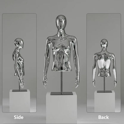 JELIMATE Silver Chrome Half Body Mannequin for Clothes | Male & Female Electroplated Torso