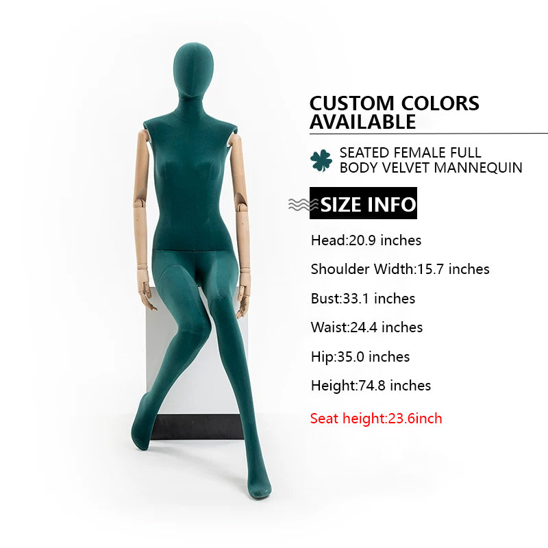 JELIMATE Luxury Female Full Body Mannequin - Colorful Velvet Dress Form with Wooden Arms for Window Display