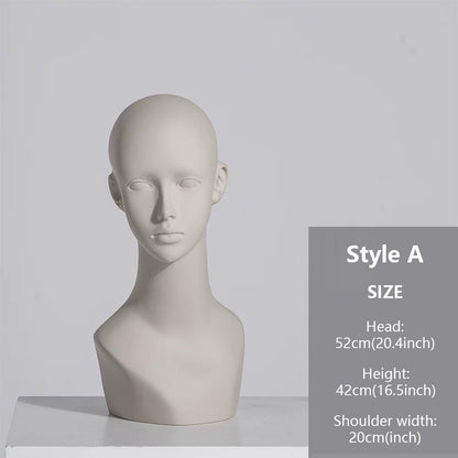 Realistic Fiberglass Mannequin Head with Shoulders for Wigs, Hats & Jewelry