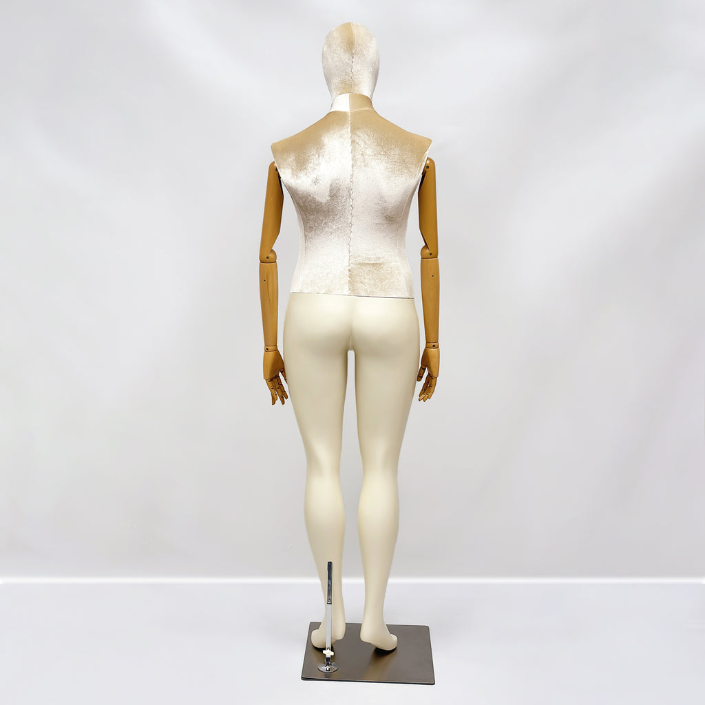 Elegant Plus Size Female Mannequin with Wooden Arms & Velvet Torso