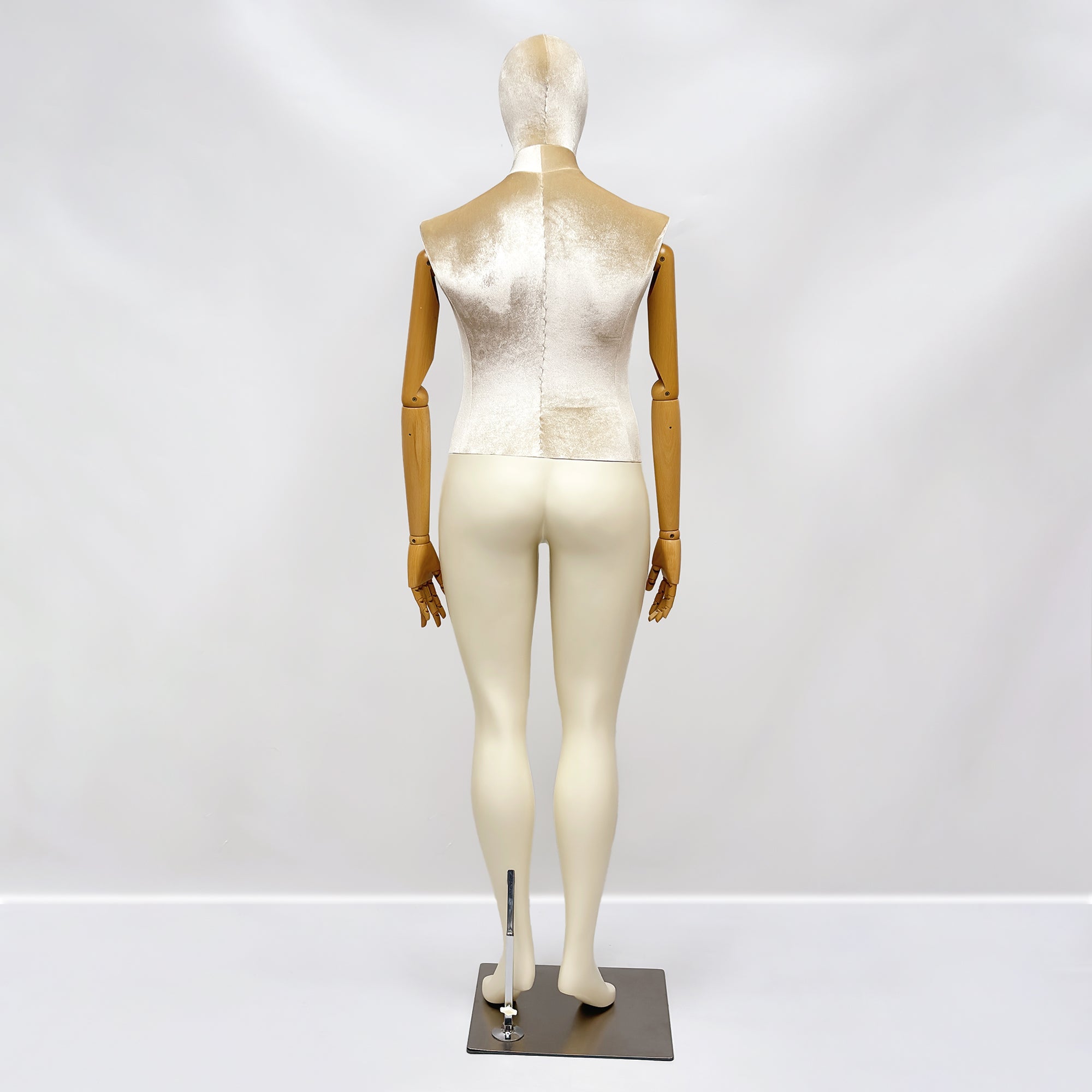 Elegant Plus Size Female Mannequin with Wooden Arms & Velvet Torso