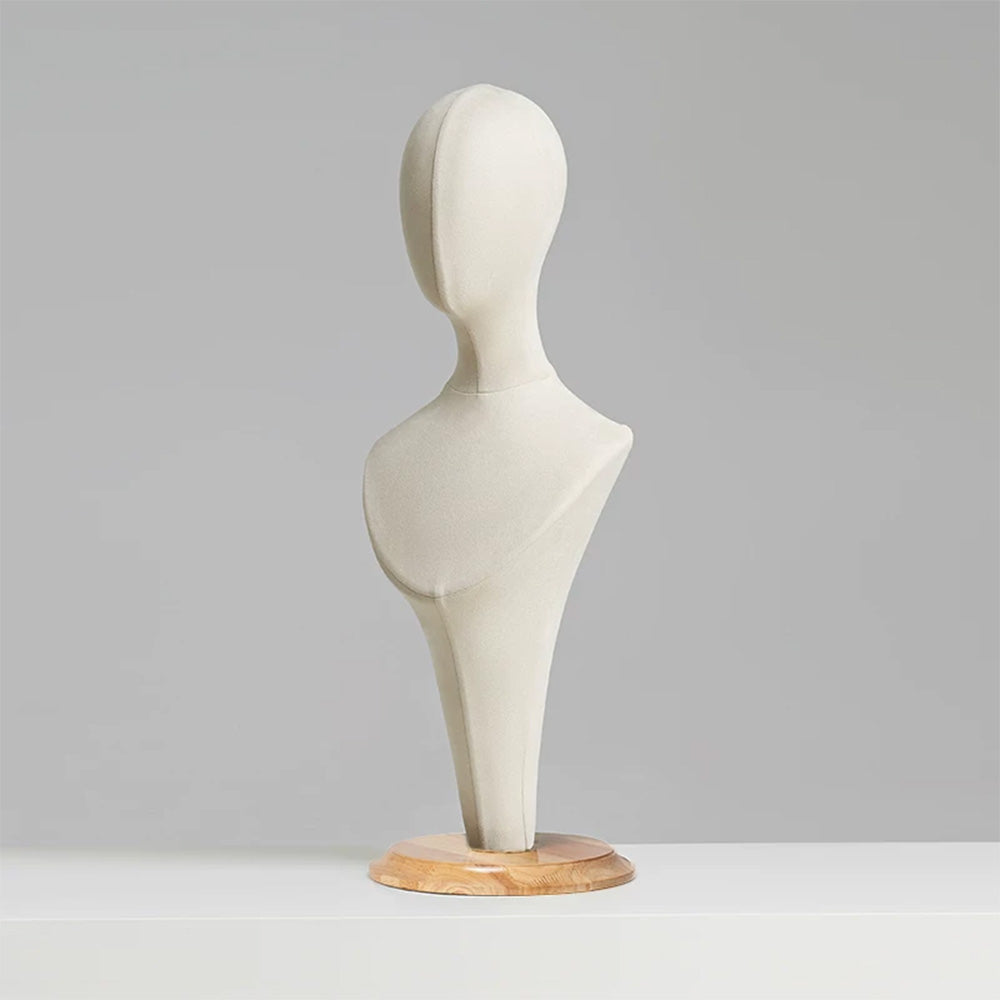 JELIMATE Fabric Mannequin Head Stand with Wood Base for Hat Wig Jewelry Display