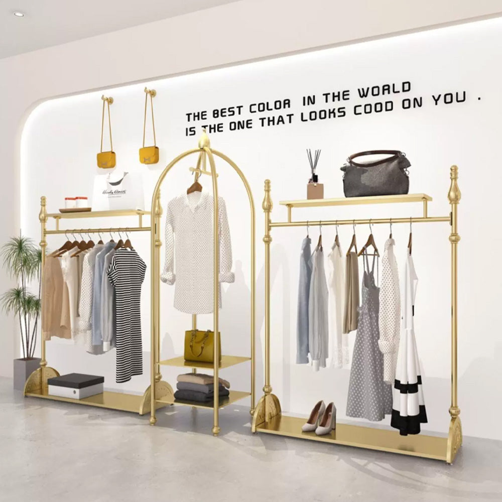 JELIMATE Gold Clothing Display Rack for Boutique – Single & Double Rod Stand