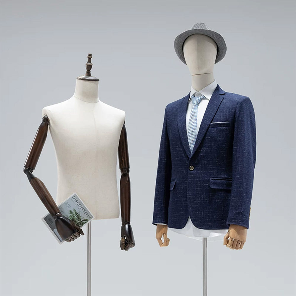 JELIMATE Male Mannequin Torso with Articulated Wooden Arms & Full Suit Display Stand